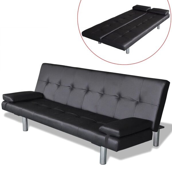 vidaXL Canapé-lit réglable avec deux oreillers Similicuir Noir