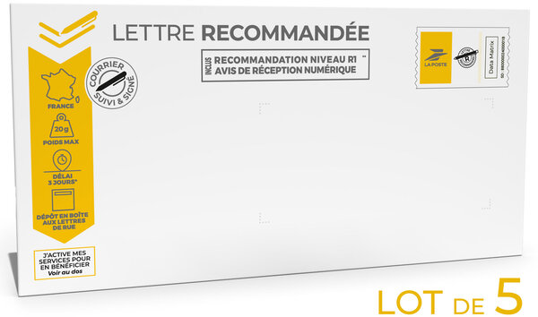 Prêt-à-Poster - Lettre Recommandée - 20g - Enveloppes en lot de 5