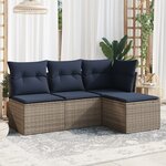 vidaXL Salon de jardin 4 Pièces avec coussins gris résine tressée