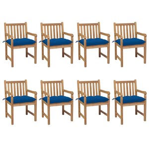 vidaXL Chaises de jardin lot de 8 avec coussins bleu Bois teck solide
