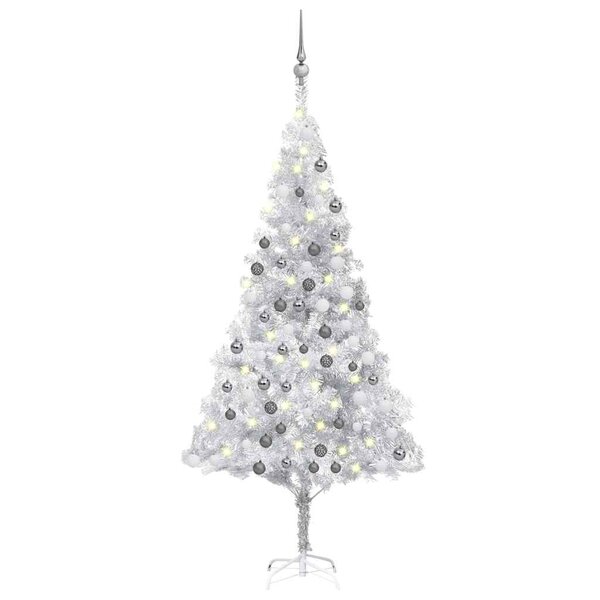 vidaXL Arbre de Noël artificiel pré-éclairé/boules argenté 180 cm PET