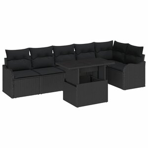 vidaXL Ensemble de canapé de jardin 7 Pièces Noir Poly Rattan