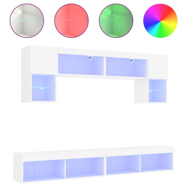 vidaXL Unités murales TV avec LED 6 Pièces blanc bois d'ingénierie