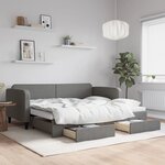 vidaXL Lit de jour avec gigogne et tiroirs gris foncé 90x200 cm tissu