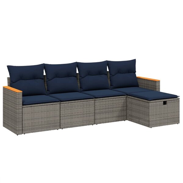 vidaXL Salon de jardin 5 Pièces avec coussins gris résine tressée