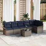 vidaXL Ensemble de canapé de jardin avec coussin 7 Pièces Gris polyrotin
