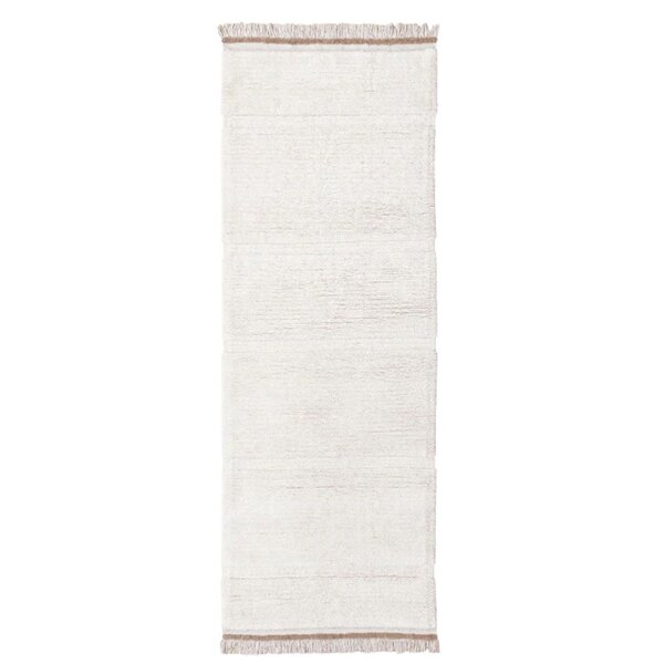 Tapis de couloir en laine blanc cassé à franges marron glacé - 80 x 230 cm
