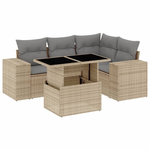 vidaXL Salon de jardin avec coussins 5 Pièces beige résine tressée