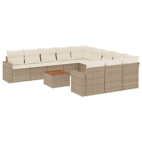vidaXL Salon de jardin avec coussins 12 Pièces beige résine tressée