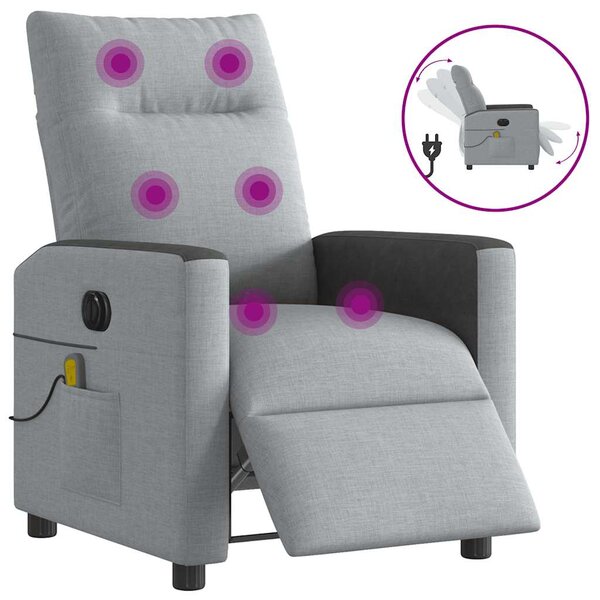 vidaXL Fauteuil de massage inclinable électrique gris clair tissu