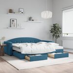 vidaXL Lit de jour avec gigogne et tiroirs bleu 90x200 cm velours
