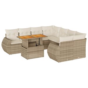 vidaXL Salon de jardin avec coussins 9 Pièces beige résine tressée
