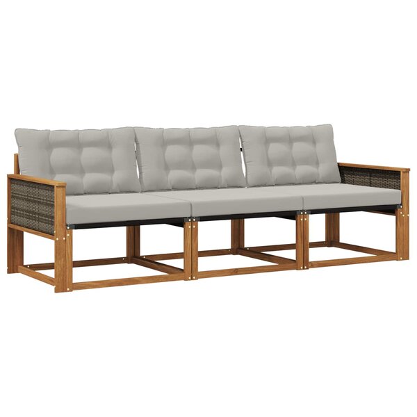 vidaXL Ensemble de canapés d'extérieur 3 pc Naturel et gris clair