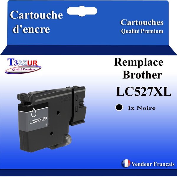 T3AZUR - Toner compatible avec Brother MFC-J4350DW  MFC-J4550DW  MFC-J6760DW remplace Brother LC527 XL Noir