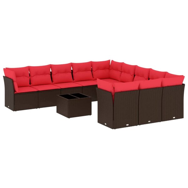 vidaXL Salon de jardin avec coussins 12 Pièces marron résine tressée