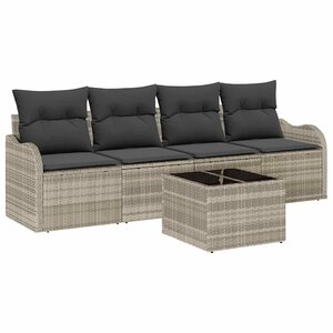 vidaXL Ensemble de canapé de jardin 5 Pièces Gris clair Poly rotin