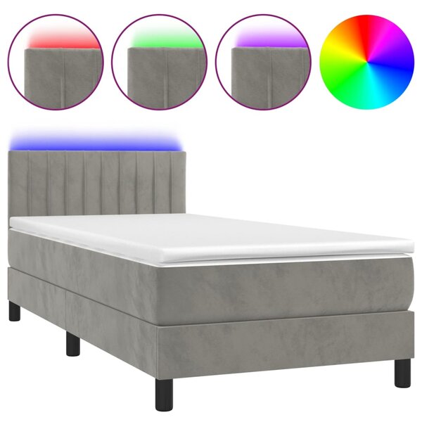 vidaXL Sommier à lattes de lit et matelas et LED Gris clair 90x190cm