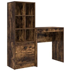 vidaXL Bureau avec tiroir avec étagère avec stockage 2 Pièces Chêne fumé