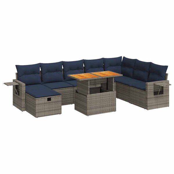 vidaXL Salon de jardin avec coussins 9 Pièces gris résine tressée acacia