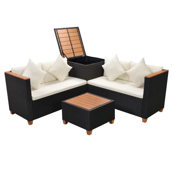 vidaXL Salon de jardin 4 Pièces avec coussins Résine tressée Noir