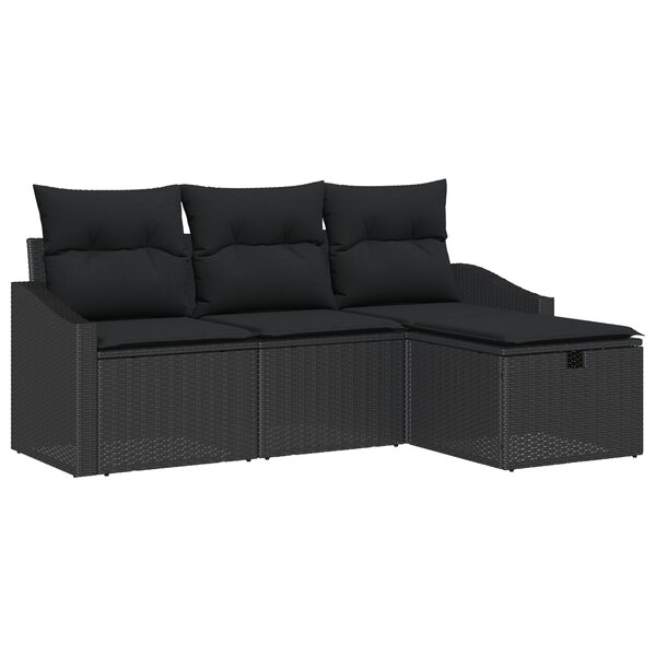 vidaXL Ensemble de canapés de jardin 4 pièces avec coussins noir en poly rotin