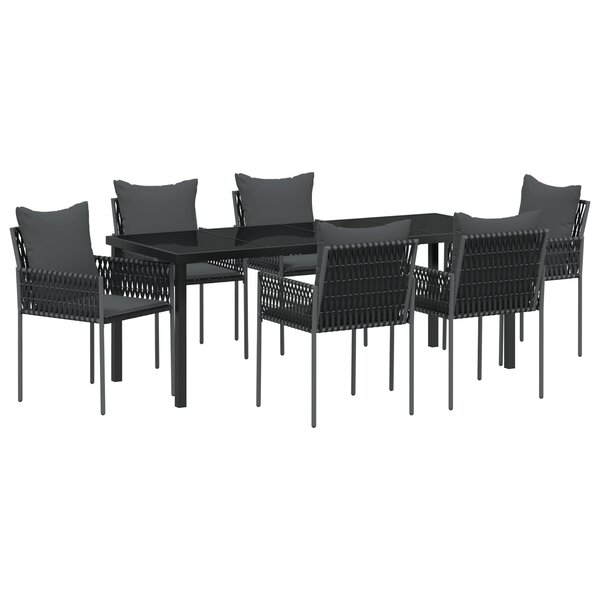 vidaXL Set de salle à manger de jardin 7 pièces avec coussins en poly rotin noir de