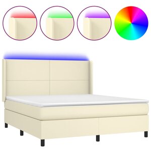 vidaXL Sommier à lattes de lit matelas LED Crème 180x200 cm Similicuir