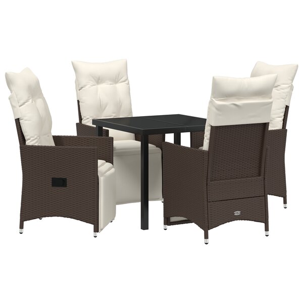 vidaXL Ensemble de salle à manger de jardin de 5 pièces avec coussins en poly rattan marron