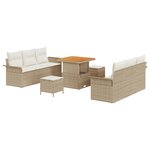 vidaXL Set de canapé de jardin 9 pièces avec des coussins en poly rotin beige et en acacia.