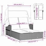 vidaXL Chaise longue double et auvent et coussins noir résine tressée