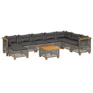 vidaXL Salon de jardin 9 Pièces avec coussins gris résine tressée