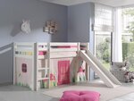 PINO Lit mezzanine avec toboggan + Rideau de lit Spring