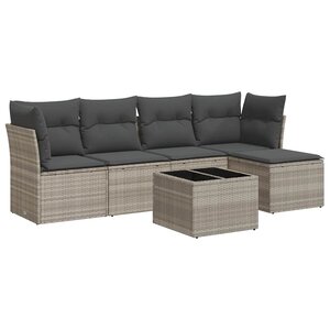 vidaXL Salon de jardin 6 Pièces avec coussins gris clair résine tressée