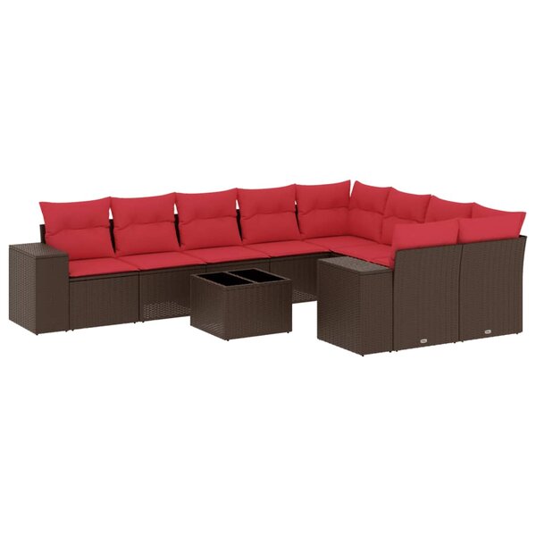 vidaXL Salon de jardin 10 Pièces avec coussins marron résine tressée