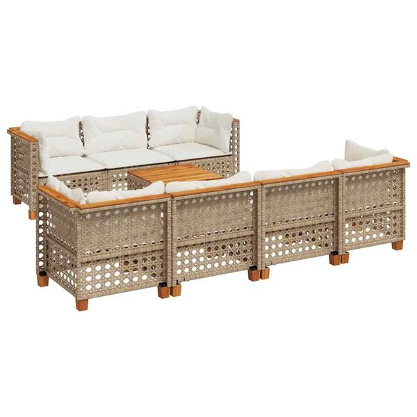 vidaXL Salon de jardin avec coussins 8 Pièces beige résine tressée
