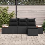 vidaXL Ensemble de canapé de jardin avec coussin 4 Pièces Noir polyrotin