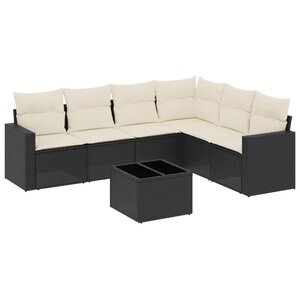 vidaXL Salon de jardin 7 Pièces avec coussins noir résine tressée