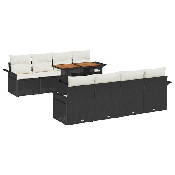 vidaXL Ensemble de canapé de jardin 9 Pièces Noir Poly rotin