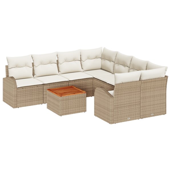 vidaXL Ensemble de Canapés 9 Pièces de Jardin avec Coussins Beige Poly Rattan Acacia