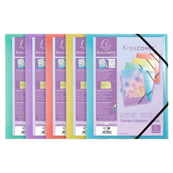Chemise À Élastiques 3 Rabats Polypropylène Kreacover Pastel - A4 - Couleurs Assorties - Exacompta