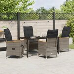 vidaXL Ensemble de salle à manger de jardin de 5 pièces avec coussins en résine poly gris