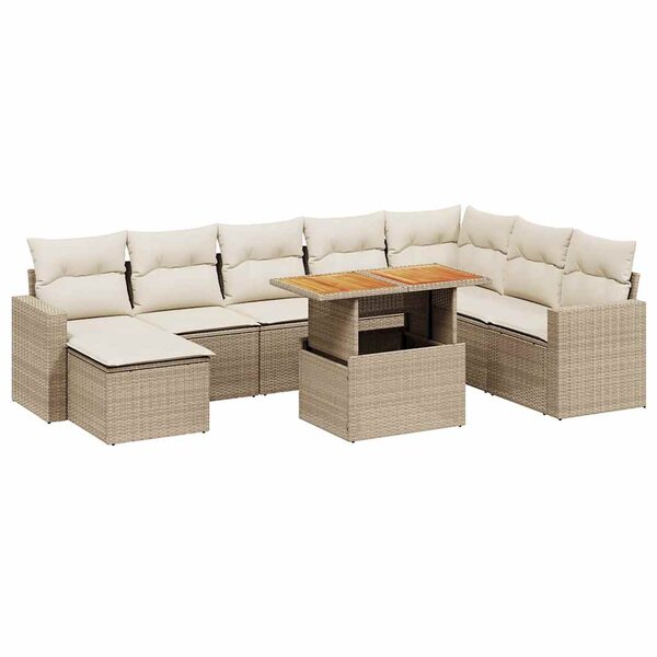 vidaXL Salon de jardin avec coussins 9 Pièces beige résine tressée
