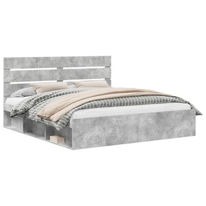 vidaXL Cadre de lit avec tête de lit Béton 180 x 200 cm Pin massif