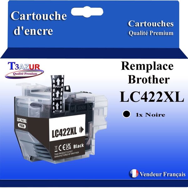 T3AZUR- Cartouche compatible avec Brother LC422 XL pour Brother MFC-J6590DW  MFC-J6940DW  Noire