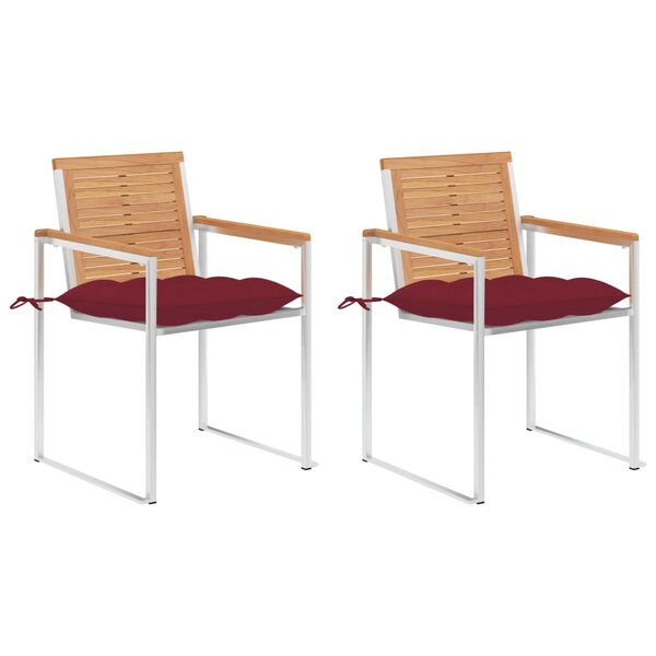 vidaXL Chaises de jardin avec coussins lot de 2 Teck solide et acier