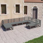vidaXL Salon de jardin 9 Pièces gris bois de pin massif