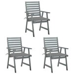 vidaXL Chaises à manger d'extérieur lot de 3 et coussins Acacia massif