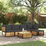 vidaXL Salon de jardin avec coussins 6 Pièces bois d'acacia solide