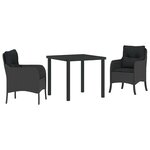 vidaXL Ensemble de salle à manger pour jardin 3 Pièces Noir Poly rotin