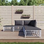 vidaXL Salon de jardin avec coussins 5 Pièces blanc acier
